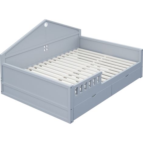 Letto per bambini 140 x 200 cm grigio con luci LED, 2 cassetti e rete a doghe HOMVRA (1/5)