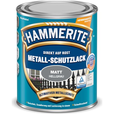 Hammerite Metallschutzlack Matt, 3in1- Rostschutz, Hellgrau, 750 ml