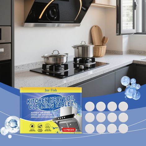 Oil stain cleaning effervescent tablets for range hoods and stovetops, easy to clean, household effervescent tablets -- 12 pieces (1/5)