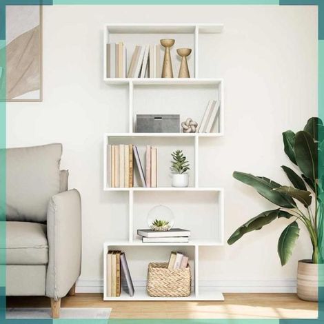 858093 Bibliothèque séparateur de pièce à 5 niveaux Blanc 70 x 24 x 161 cm Bois d'ingénierie (1/5)