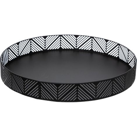 Secret De Gourmet - Corbeille Plateau En Métal Noir Frise D 30 Cm
