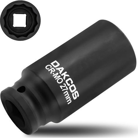 x 27mm 12-point impact socket, Cr-Mo steel, 78mm length, for universal joint nuts (1/4)