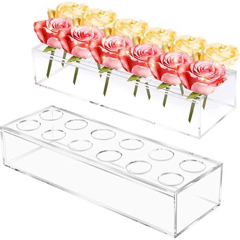 Jarrón acrílico decorativo moderno, florero acrílico transparente, centro de mesa rectangular para mesa de comedor, boda, mesa de comedor en casa. (1/5)