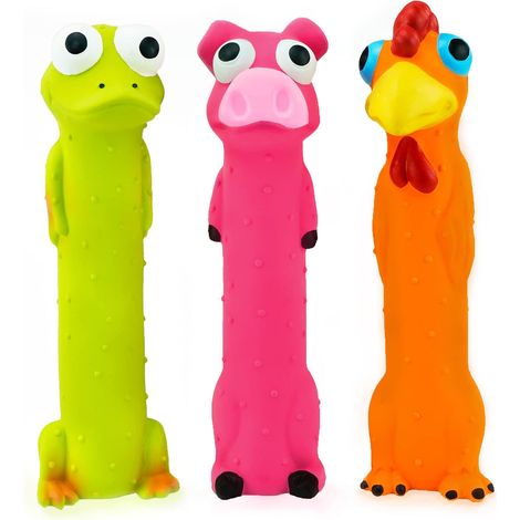 Lot de 3 jouets pour chiens en latex couineur de 23 cm (9 pouces), bâtonnet à lancer, jeu interactif pour chiots de petite et moyenne taille (1/4)