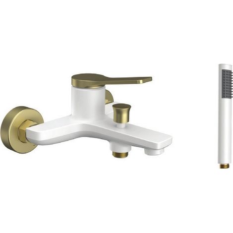 Miscelatore vasca con finitura bianca opaca e dettagli bronzo KAM-KANDA BIANCO-BR kamalu