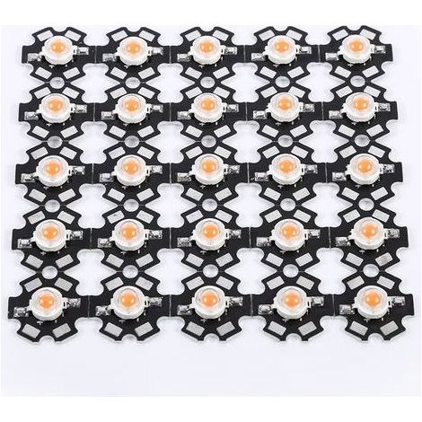 Lot de 25 puces LED 3W spectre complet 380-840nm pour plantes, avec circuit imprimé 20mm. (1/5)