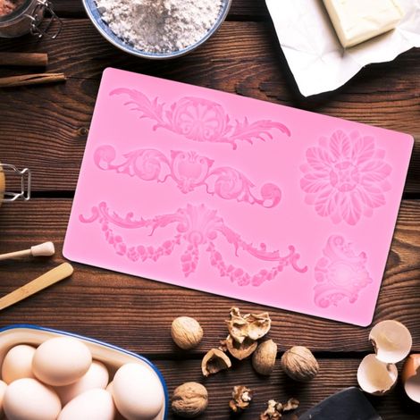 DIY Europäische Silikonform mit geprägtem Blumenmuster für Kuchen, Fondant, Kekse, Schokolade – Dekorationswerkzeug zum Backen, Rosa (1/5)