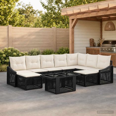 vidaXL Set Divano da Giardino 10 pz Nero e Bianco Crema polyrattan (1/5)