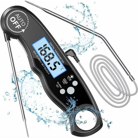 Termómetro de cocina digital de lectura instantánea: sonda plegable, retroiluminación LCD, magnético, resistente al agua, ideal para cocinar barbacoa, carne, aceite, leche y vino.