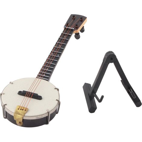 Modèle réduit de banjo avec surface lisse réaliste, livré avec support, boîte de rangement, accessoire de maison de poupée, cadeau, objet de décoration.