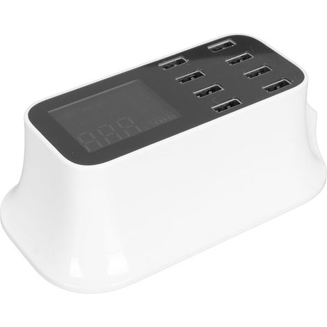 Station de charge rapide USB à 8 ports avec écran LED pour smartphones et tablettes (100-240 V, prise britannique). (1/5)