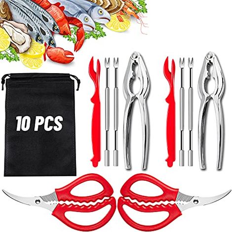 Outils Pour Fruits De Mer - Casse-Crevettes En Alliage De Zinc - Fourchettes En Acier Inoxydable - Ciseaux À Coquillages - 10 Pièces (1/5)