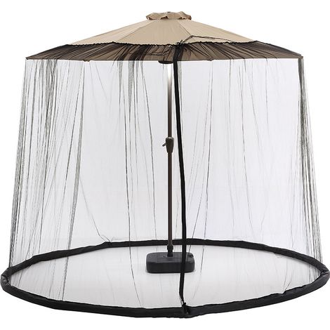 Moustiquaire pour parapluie de terrasse avec double fermeture éclair et cordon de serrage supérieur réglable, noir (1/5)