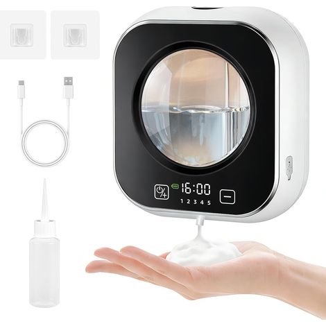 Distributeur savon automatique mural mousse capteur infrarouge blanc 320 ml USB-C 3 mois LCD (1/5)