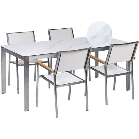 Gartenmöbel Set 4-Sitzer COSOLETO/GROSSETO Sicherheitsglas Marmor Optik Weißer Marmor