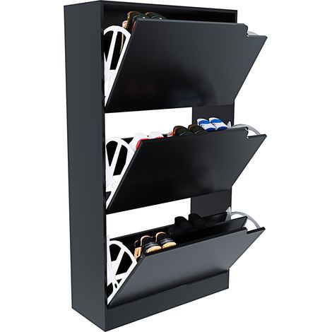 Scarpiera Portascarpe 3 Ante In Legno MDF Da Ingresso Salvaspazio A Ribalta Design Con Maniglie A Scomparsa Doppia Profondità Slim Soggiorno Casa Camera Ufficio 115 x 24 x 63 Cm (Nero) (1/5)