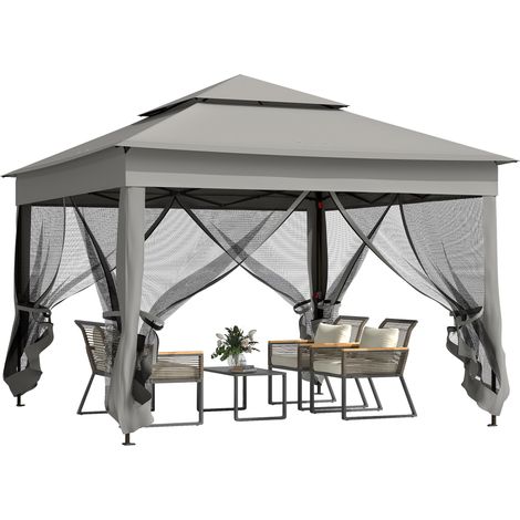 Outsunny 3 x 3(m) Pop Up Gazebo, Double-roof Garden Tent with Netting and Carry Bag, Party Event Shelter for Outdoor Patio, Dark Grey
