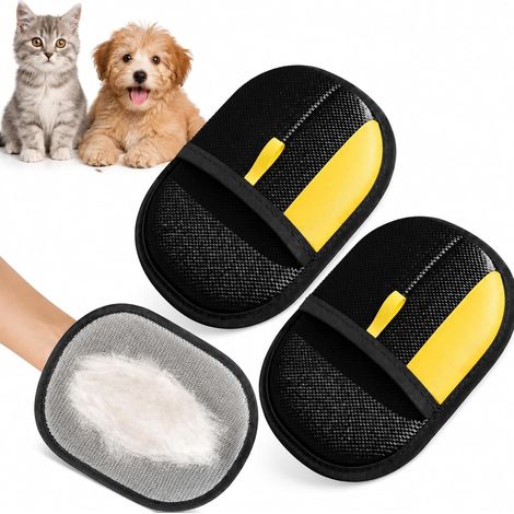 Lot de 2 gants d'épilation pour chiens et chats - Gants de toilettage et de massage bidirectionnels réutilisables pour enlever les peluches pour vêtements, meubles, literie, collecteur (1/5)