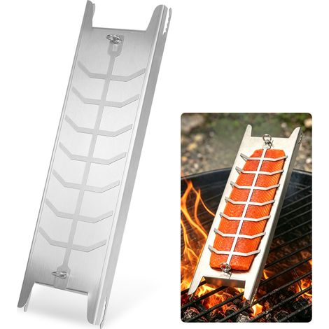 TolleTour Bandeja para salmón a la llama, bandeja plateada para salmón, con una capacidad máxima de 2,5 kg y unas dimensiones de 59,5 × 16 × 3,6 cm