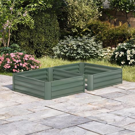 Lot de 2 bacs à fleurs 100 x 100 x 30 cm en acier vert (1/5)