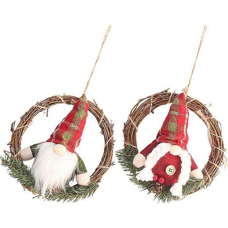 Couronne de Noël décorative en rotin, 6 pièces, couleurs assorties, avec des gnomes. (1/5)