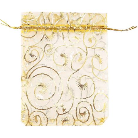 100 pochettes à cordon en organza couleur champagne, motif cils, bijoux, cadeaux de mariage, 8,9 x 10,9 cm (1/5)