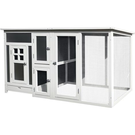 Poulailler pour Poules Pondeuses Extérieur avec Toit Imperméable et Enclos, Nichoir en Bois, 160x75x80 cm, Gris et Blanc (1/5)