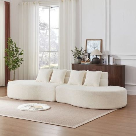 Canapé modulable beige 4 places en chenille, canapé sans cadre en mousse haute densité, revêtement Teddy déhoussable lavable, design moderne minimaliste 310 cm (1/5)