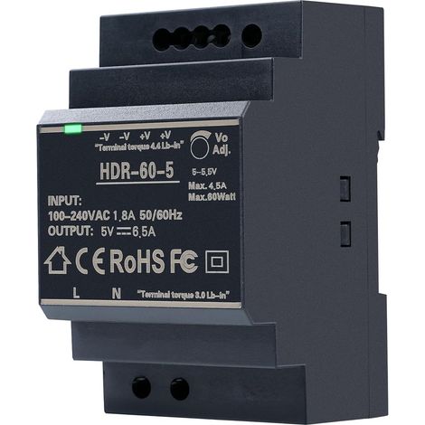 Alimentation pour Rail DIN 32.5W 6.5A Transformateur D'alimentations 5V DC pour l'Automatisation Domestique ou Industrielle (HDR-60-5) (1/5)