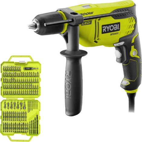 Pack RYOBI - Perceuse à percussion - RPD800-K - 800W - Coffret RAK127DDSD 127 accessoires de vissage perçage (1/5)