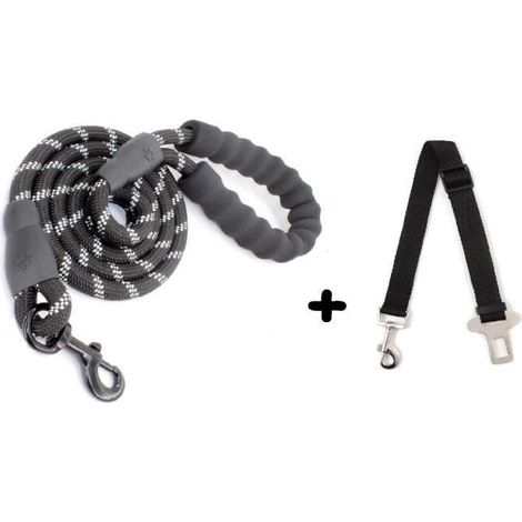 1 LAISSE CHIEN corde nylon NOIR solide avec poignée confortable rembourrée + 1 ceinture de sécurité voiture pour chien OFFERTE (1/4)
