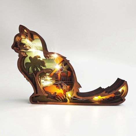 Lampes décoratives en bois ajouré, animaux, chats, Noël, Thanksgiving, Pâques (1/3)