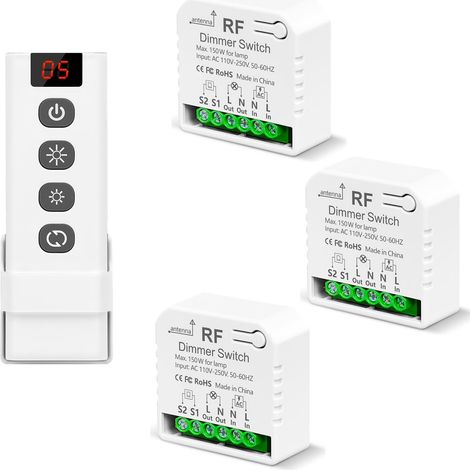 Variateur D'éclairage Interrupteur Sans Fil Avec Télécommandes, AC220V Gradateur Pour LED Et Halogènes 10W à150W, Compatible Avec Les Variateurs De Panneau Mural (pas Besoin De Wi-Fi) (1/5)