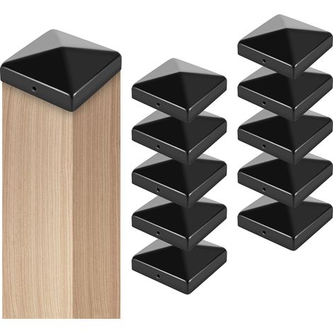 TolleTour 10 Stück Pfostenkappe 71x71 mm aus Eisen, Zaunpfosten Schutzkappen, wetterfest und rostfrei, dekorative Pyramidenform für Garten Schwarz