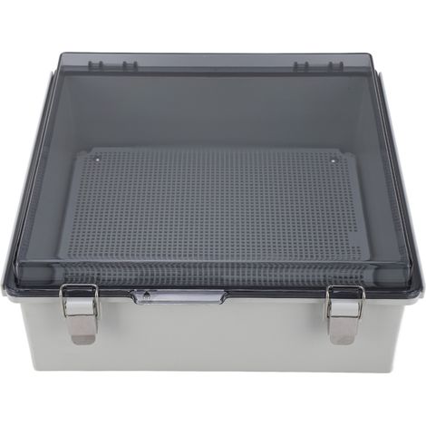 Boîtier de connexion électrique étanche IP67 avec loquet inox transparent 330x330x130mm, boîte dérivation ABS extérieur intérieur avec connecteurs et supports (1/5)
