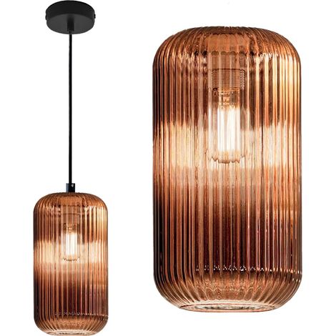 Sospensione vetro colorato gea luce raika vg b1 e27 led lampada soffitto moderna, colore rame specchiato (1/5)