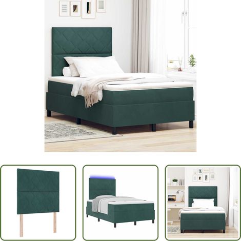 LED-Beleuchtung - LED Boxspringbett mit Matratze Dunkelgrün 120 x 190 cm Samt (1/5)