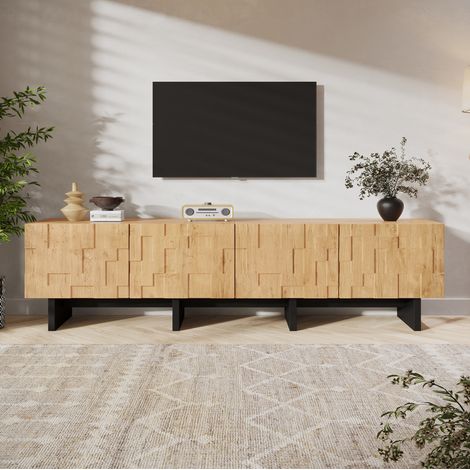 Mobile TV con contenitore 180 cm in MDF naturale, 4 ante, per soggiorno minimalista - CHICFURN (1/5)