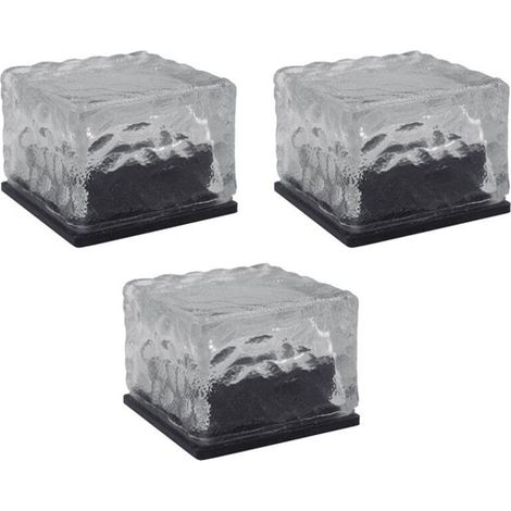 Lot de 3 lampes solaires carrées en verre, étanches, à LED, à encastrer pour jardin ou terrasse - Blanches-AquaForge