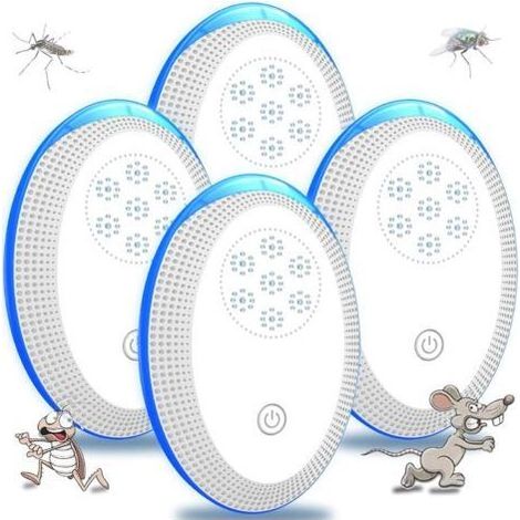 Anti Moustique Ultrason Prise, Ultrason Souris Mouche 4 Paquets, Appareil Repulsif Souris Efficace pour Repousser Les Rats, Les araignées, Les moustiques, Les Souris, Les cafards Blanc (1/5)