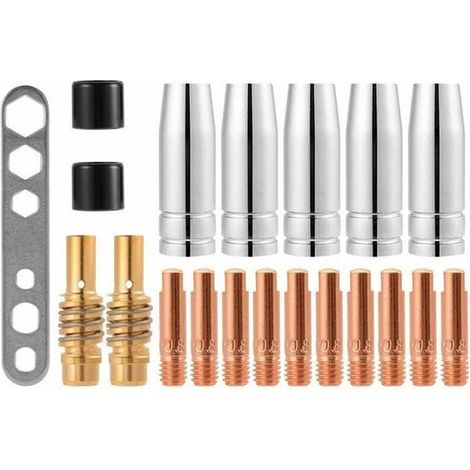 Juego de 20 piezas de puntas de contacto para boquillas de soldadura MIG/MAG 15AK con soporte para conector de gas M6 0,8x25mm (1/5)