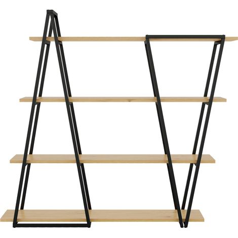 Libreria geometrica da terra 158 x 35 x 166 cm in MDF e metallo nero, 4 ripiani effetto rovere (1/5)