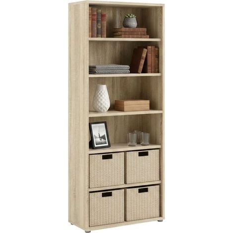 Librería Dmora con cinco estantes, color roble, 89,2 x 221,7 x 40,1 cm, con embalaje reforzado