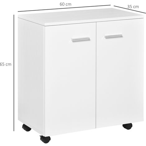Armoire à documents, pour le bureau ou la maison. Armoire en bois à roulettes, 2 portes, 60 x 35 x 65 cm, blanche. (1/5)