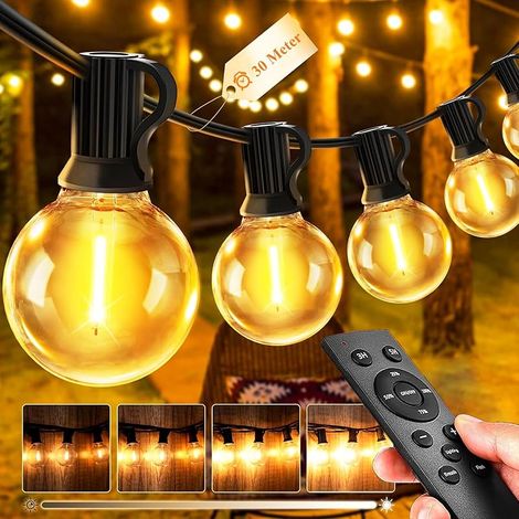 Lichterkette Außen Outdoor LED Strom - 30M Aussen Beleuchtung Garten Balkon - Lichterketten Glühbirnen Pavillon Terrasse Party Draußen String Lights - Wetterfest Dimmbar Fernbedienung Partybeleuchtung (1/5)