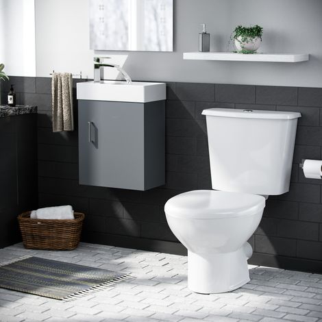 Nanuya 400mm Cloakroom Wall Hung Basin Vanity Unit & Close Coupled Toilet Dark Grey (1/5)