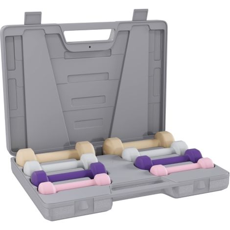 Set di manubri composto da 4 paia di manubri da 0,5 kg a 10 kg con custodia, set di manubri in ghisa, Hexagon On-Site (1/5)