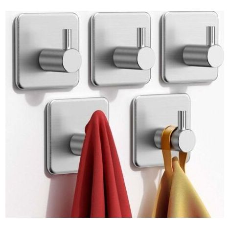 5-teiliges Set selbstklebender Haken, Handtuchhalter, Wandhaken aus Edelstahl für Badezimmer, wasserfester Handtuchhaken für Küche, Wohnzimmer und Büro (1/4)