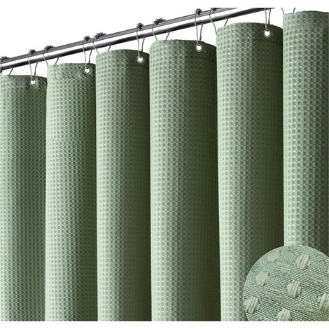 Cortina de ducha impermeable, no requiere perforación, antimoho, con varilla adhesiva y ojales reforzados, 180 cm, verde