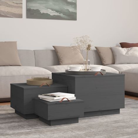 Aufbewahrungsboxen mit Deckeln 3 Stk. Grau Massivholz Kiefer